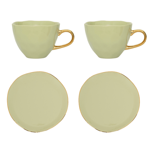 Good Morning Cup Cappuccino/Tea and Plate pale green, set of 4, in gift pack - Urban Nature Culture