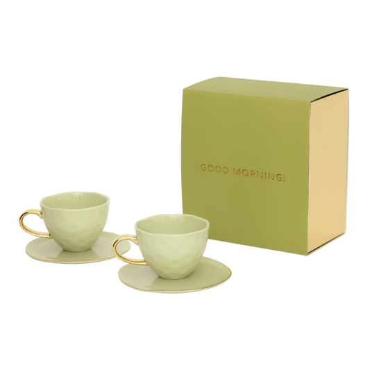 Good Morning Cup Cappuccino/Tea and Plate pale green, set of 4, in gift pack - Urban Nature Culture