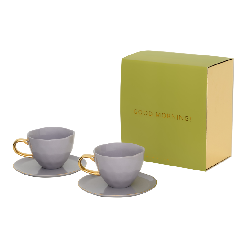 Good Morning Cup Cappuccino/Tea and Plate lila, set of 4, in gift pack