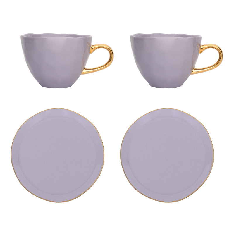 Good Morning Cup Cappuccino/Tea and Plate lila, set of 4, in gift pack