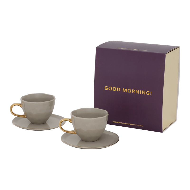 Good Morning Cup Cappuccino/Tea and Plate Gray Morn, set of 4, in gift pack