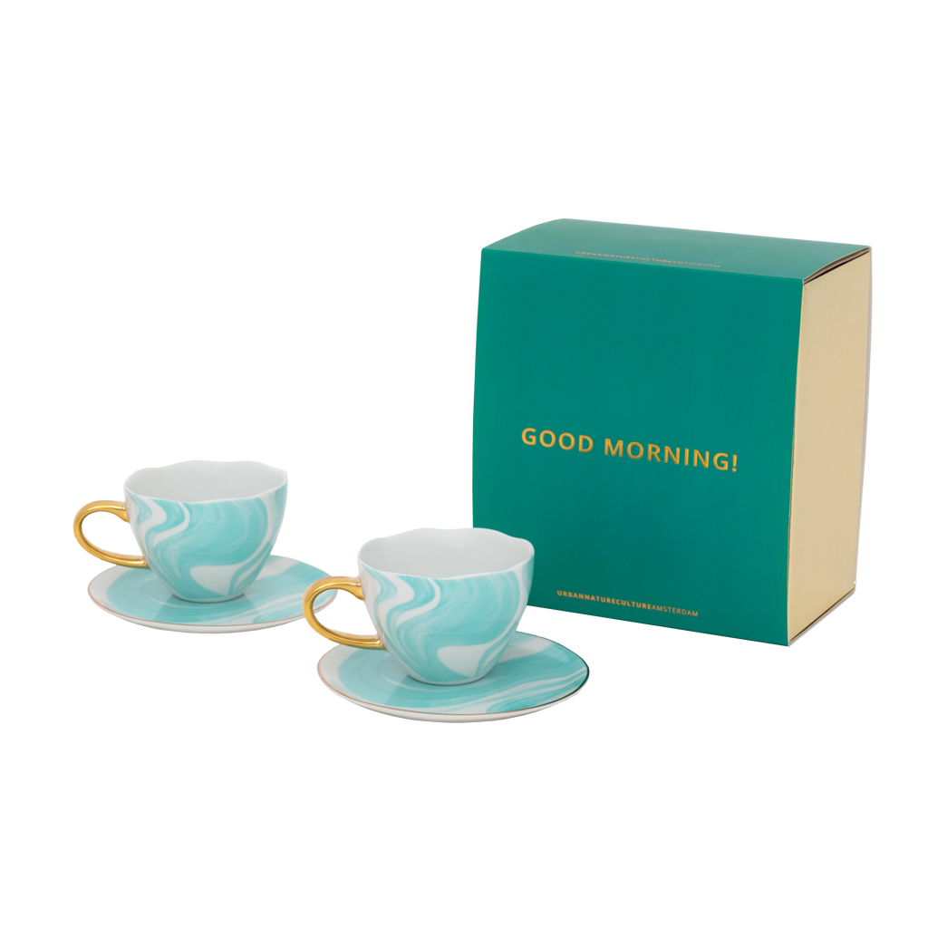 Good Morning cup Cappuccino/Tea and Plate Valuri Emerald Green, set of 4, in gift pack
