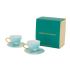 Good Morning Cappuccino-/Teetasse und Teller Valuri Emeralnd Green, 4er-Set, in Geschenkverpackung