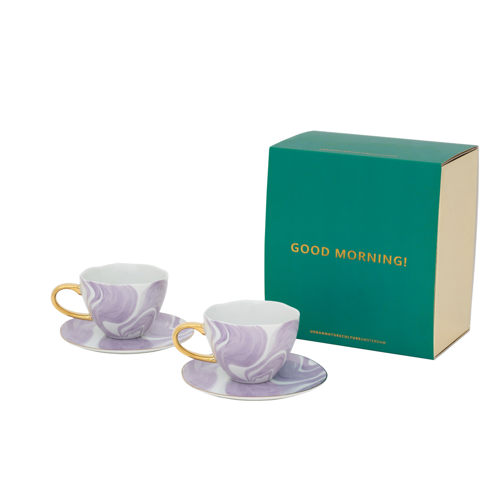 Good Morning cup Cappuccino/Tea and Plate Valuri Violet, set of 4, in gift pack