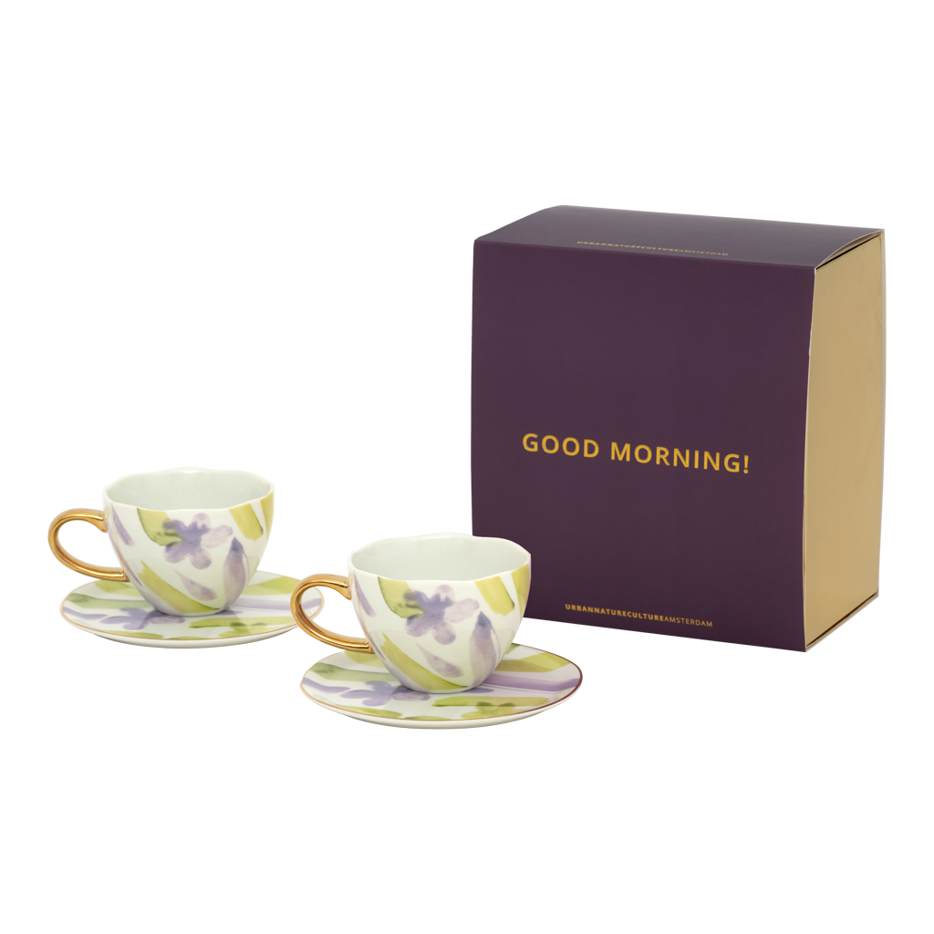 Good Morning cup Cappuccino/Tea and Plate liatris/Kusha, set of 4, in gift pack