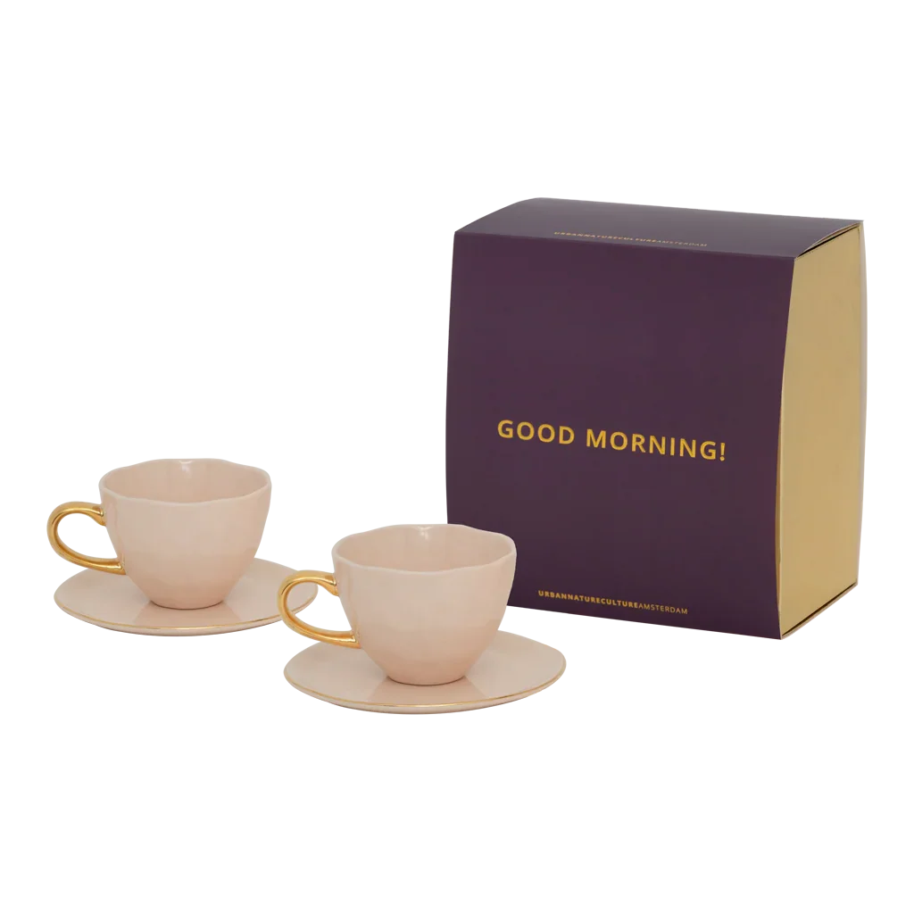 Good Morning cup Cappuccino/Tea and Plate Papaya/Old Pink, set of