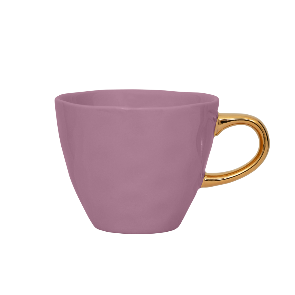 Part of the Good Morning Collection. Coffee cup in the colour hyacinth With a hand-painted golden ear.Colour hyacinth is a mid tone pastel.