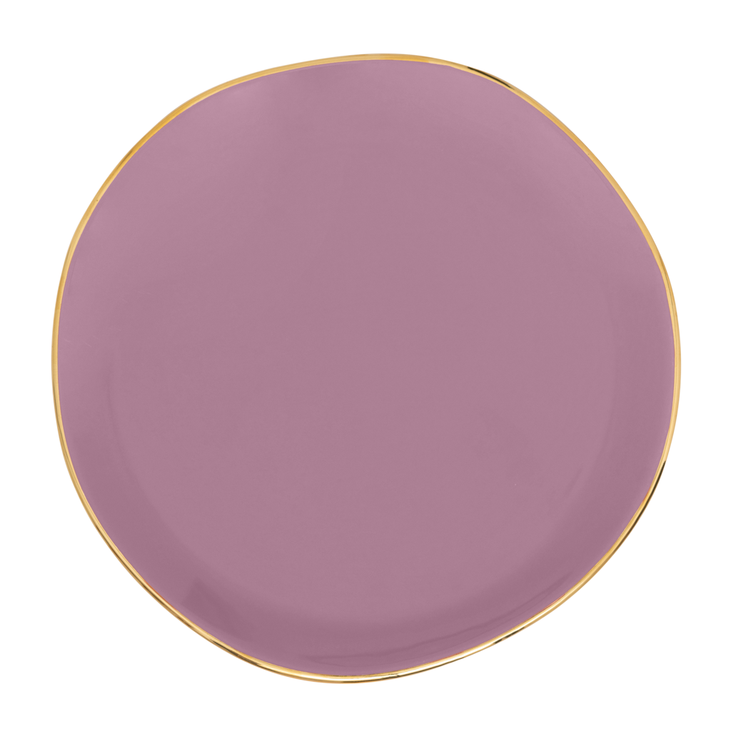 Part of the Good Morning Collection. As a cake plate or breakfast plate. In the colour hyacinth With a hand-painted golden rim.Colour hyacinth is a mid tone pastel.