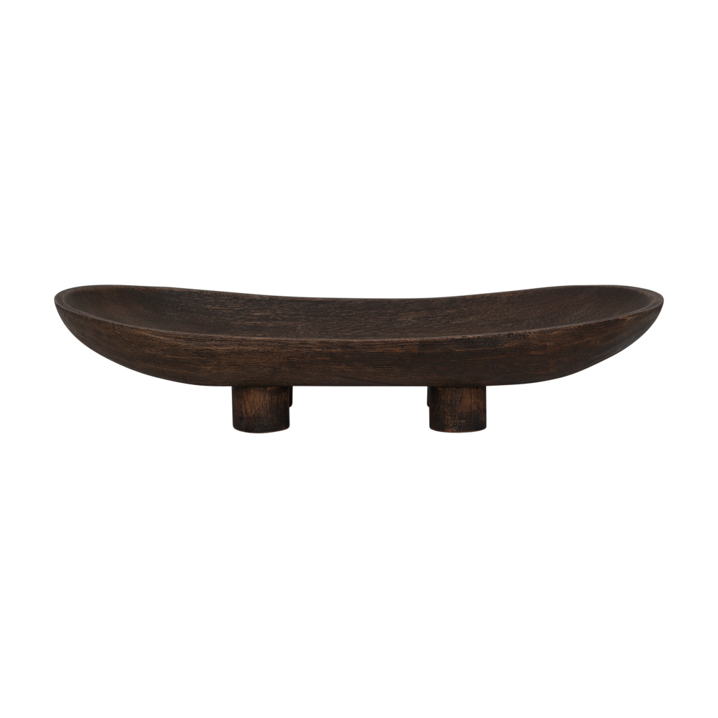 Organic, rustic, bold serving plate on four feet. Made of eco-friendly mangowood, of which the timber is harvested after the mango tree passed its fruit-bearing life span.