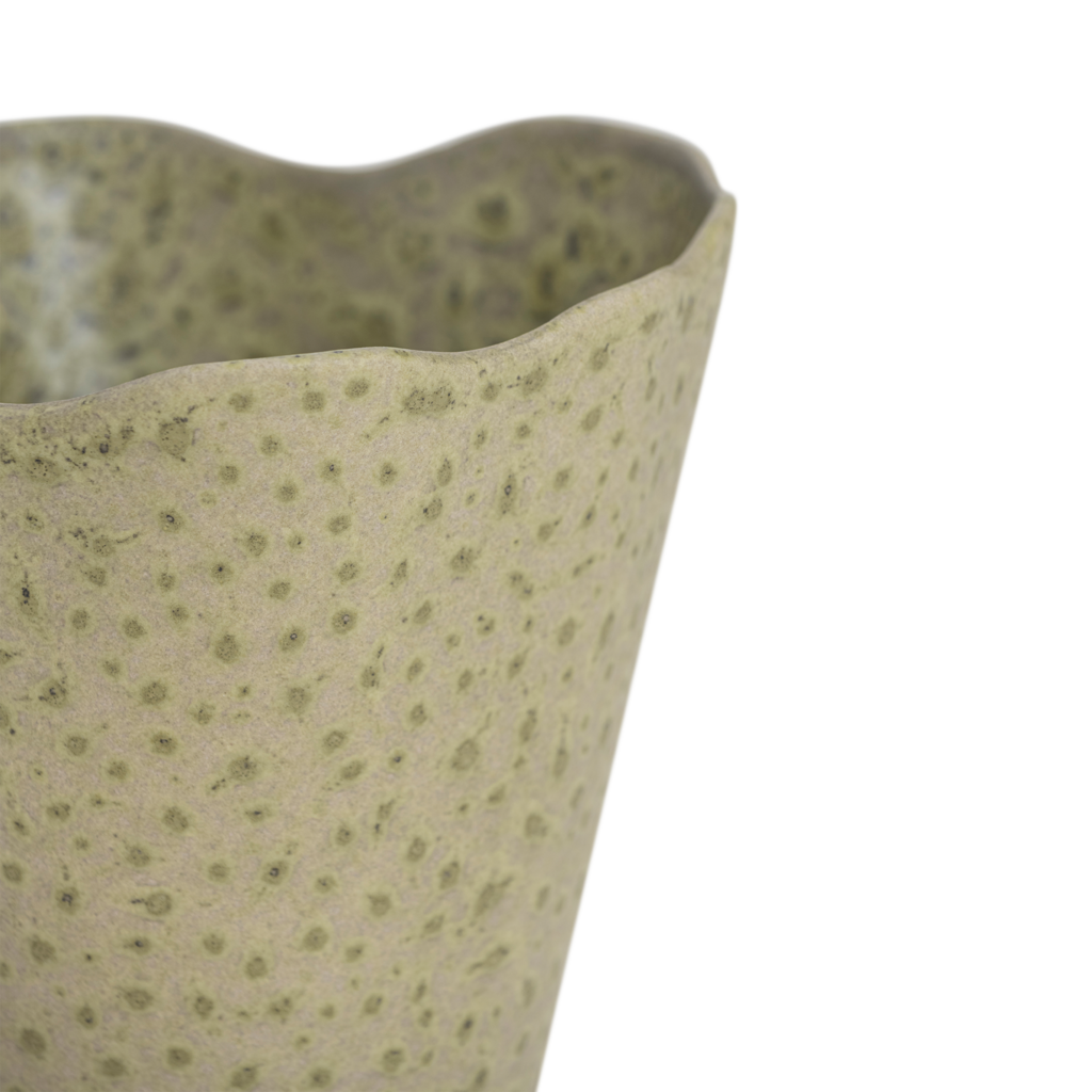 An elegant flared ceramic vase with a softly curved rim in a soft eucalyptus colour with a subtile matt special reactive glaze.