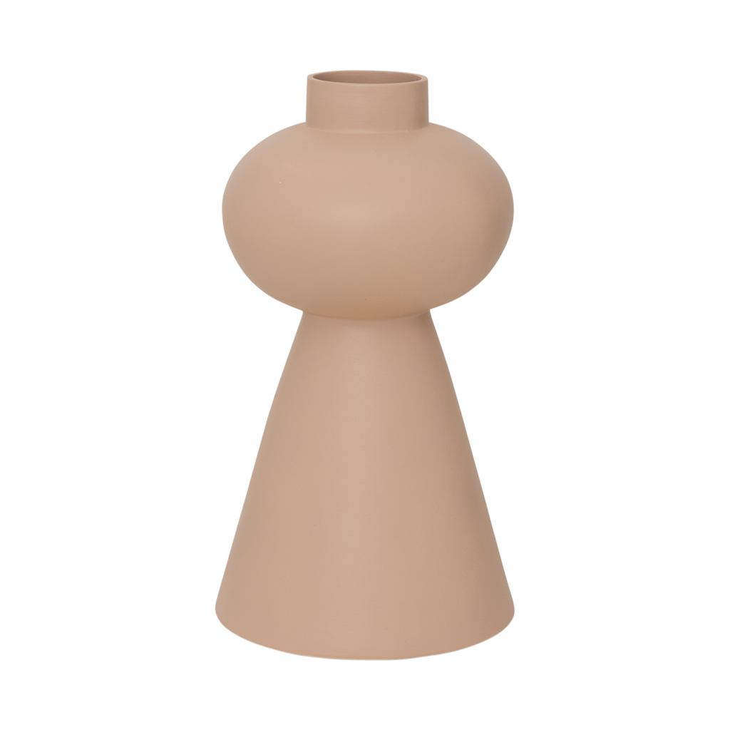 A large ceramic vase with clean, balanced lines and a stacked silhouette, in the delicate solid colour rose smoke. Matt finish.