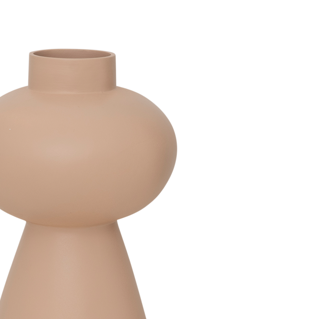 A large ceramic vase with clean, balanced lines and a stacked silhouette, in the delicate solid colour rose smoke. Matt finish.