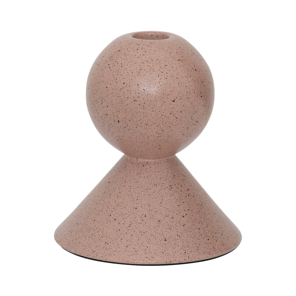 Playful tiered candle holder crafted from a balanced mix of recycled and virgin ceramics. Geometric stacked shape in the soft colour rose smoke and a subtle a matte reactive glaze.