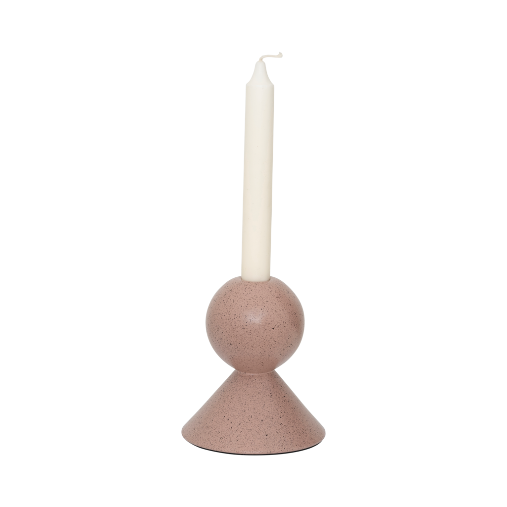 Playful tiered candle holder crafted from a balanced mix of recycled and virgin ceramics. Geometric stacked shape in the soft colour rose smoke and a subtle a matte reactive glaze.