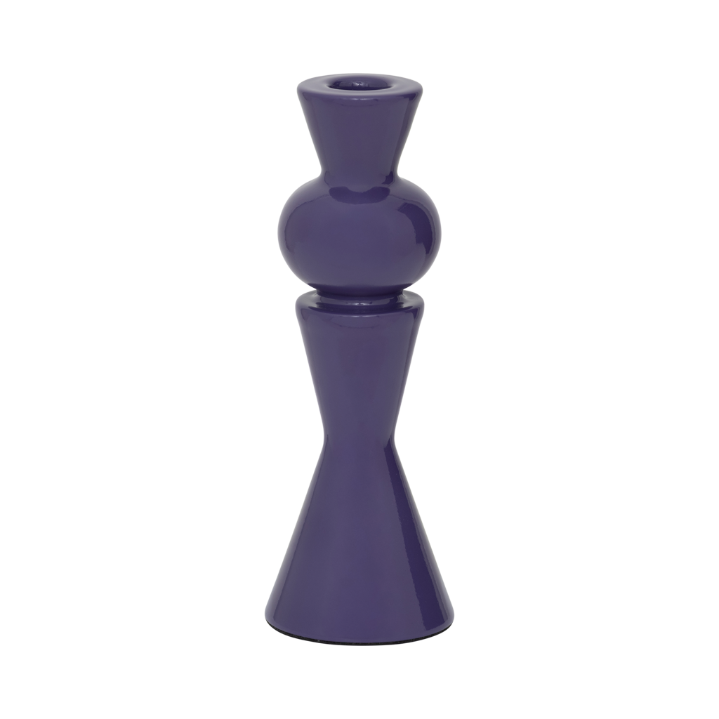 A candleholder composed of a mix of geometric shapes that come together in an engaging design, crafted from a balanced mix of recycled and virgin ceramics. In crown jewel, an opulent and powerful colour.