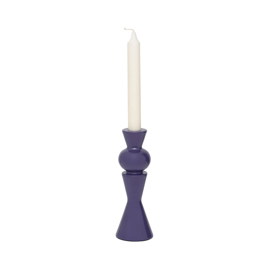 A candleholder composed of a mix of geometric shapes that come together in an engaging design, crafted from a balanced mix of recycled and virgin ceramics. In crown jewel, an opulent and powerful colour.