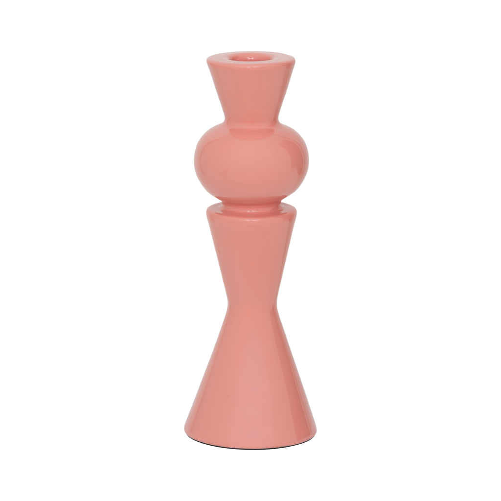 A candleholder composed of a mix of geometric shapes that come together in an engaging design, crafted from a balanced mix of recycled and virgin ceramics. In blush, an romantic and bright colour.