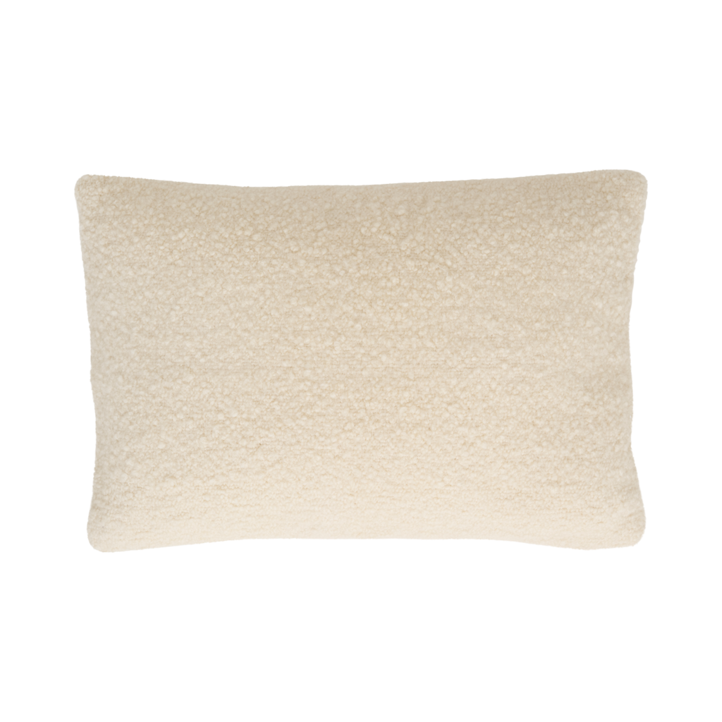 Cosy rectangular off-white wool blend cushion with a soft, textured weave.