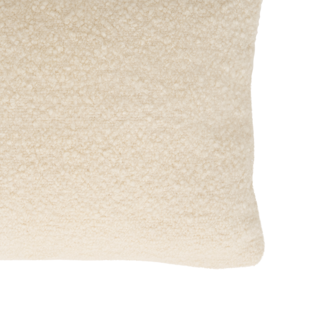 Cosy rectangular off-white wool blend cushion with a soft, textured weave.