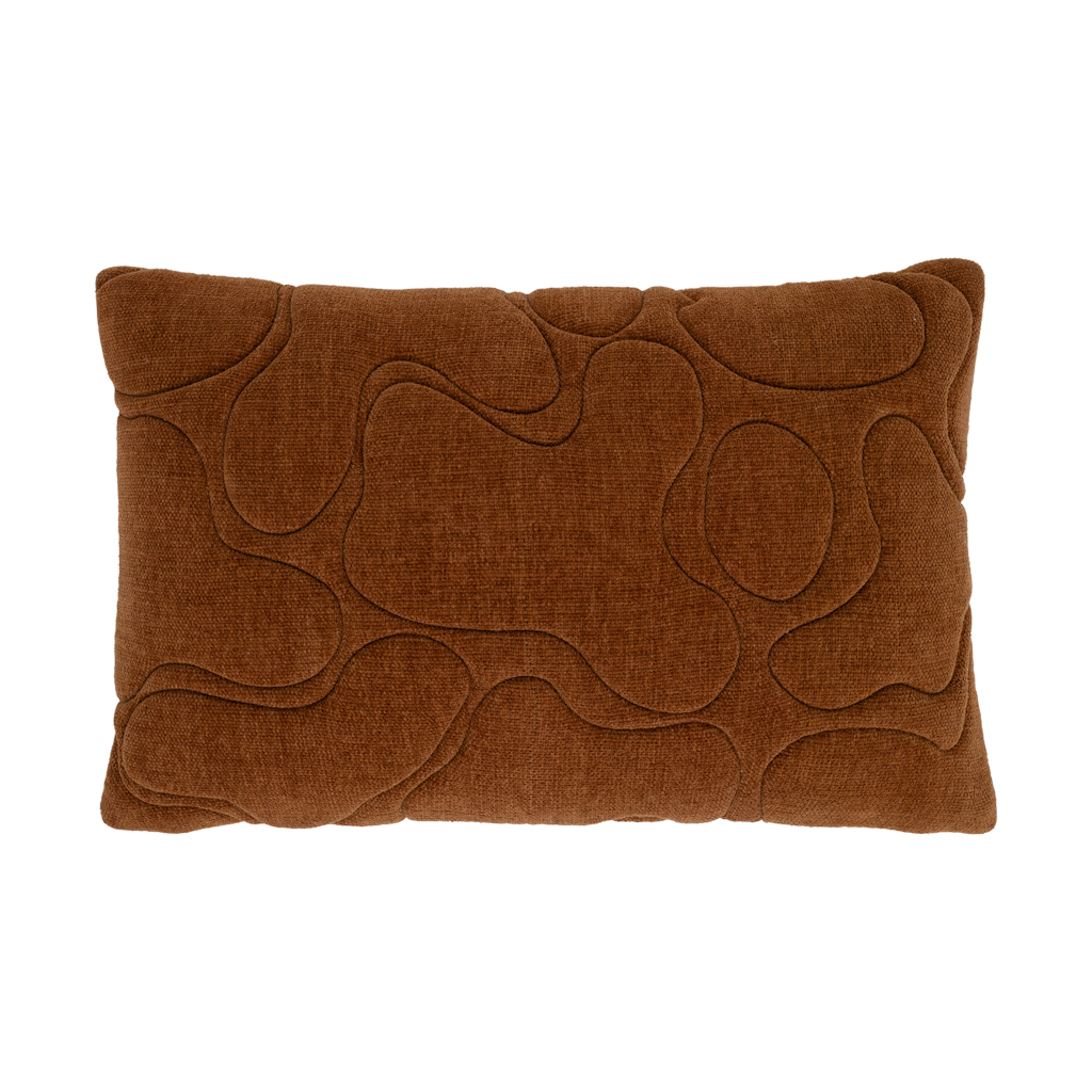 A cotton chenille decorative cushion in the warm, inviting colour sugar almond with a padded and quilted organic pattern.