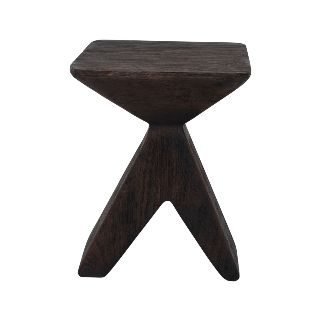 Handmade solid wood side table in a dark, warm walnut-coloured matt finish featuring a balanced, geometric design. Made of eco-friendly solid mangowood, of which the timber is harvested after the mango tree passed its fruit-bearing life span.