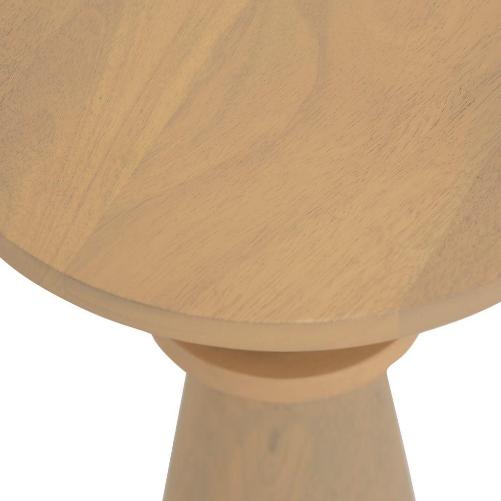 A harmonious composition of layered forms in the soft colour light oak. Solid wood. Made of eco-friendly mangowood, of which the timber is harvested after the mango tree passed its fruit-bearing life span.