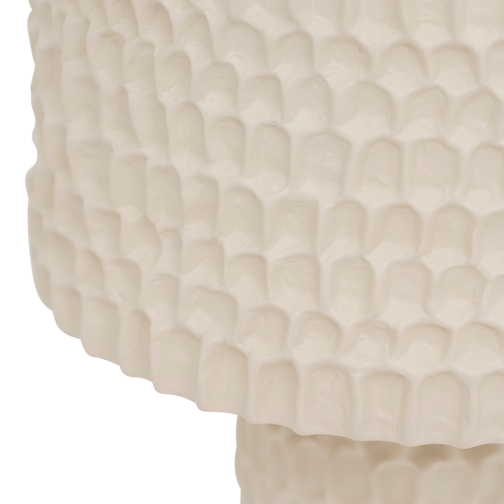 A skillful handmade fully textured matt ceramic table lamp in the calm colour Almond Milk. Expressive and outstanding design.