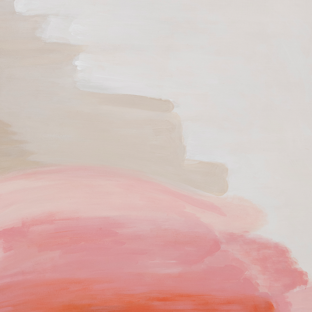 A very large abstract hand painted wall decor in soft pink, sand tones and off-white, adding a playful and uplifting touch to your space.