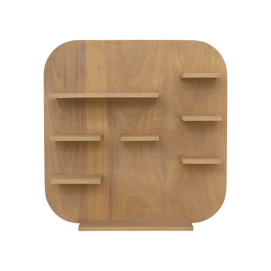 Memory board in a natural light oak matte finish with a calm, soft design, creating a blank canvas for personal memories. Hooks on backside. Made of eco-friendly mangowood, of which the timber is harvested after the mango tree passed its fruit-bearing life span.