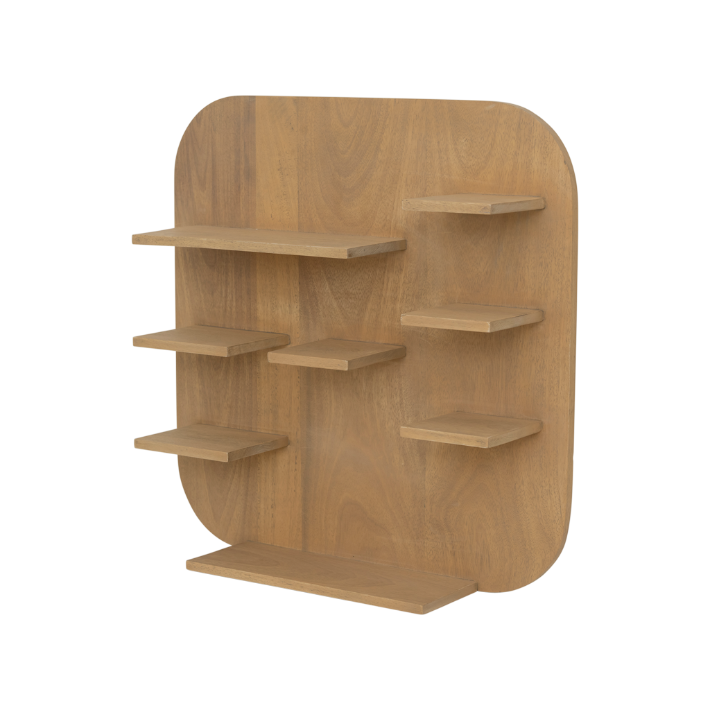 Memory board in a natural light oak matte finish with a calm, soft design, creating a blank canvas for personal memories. Hooks on backside. Made of eco-friendly mangowood, of which the timber is harvested after the mango tree passed its fruit-bearing life span.
