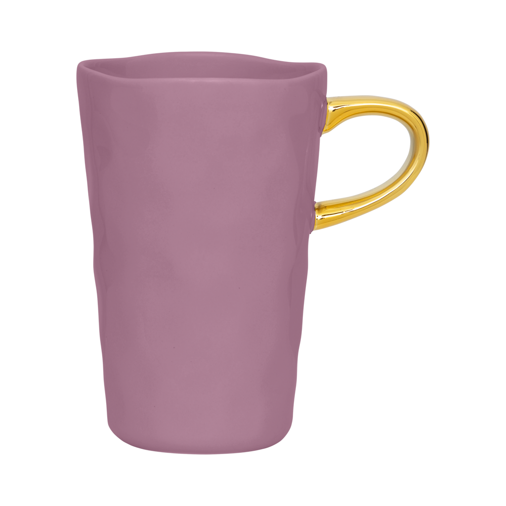 Part of the Good Morning Collection. Latte cup in the colour hyacinth With a hand-painted golden ear Colour hyacinth a mid tone pastel.