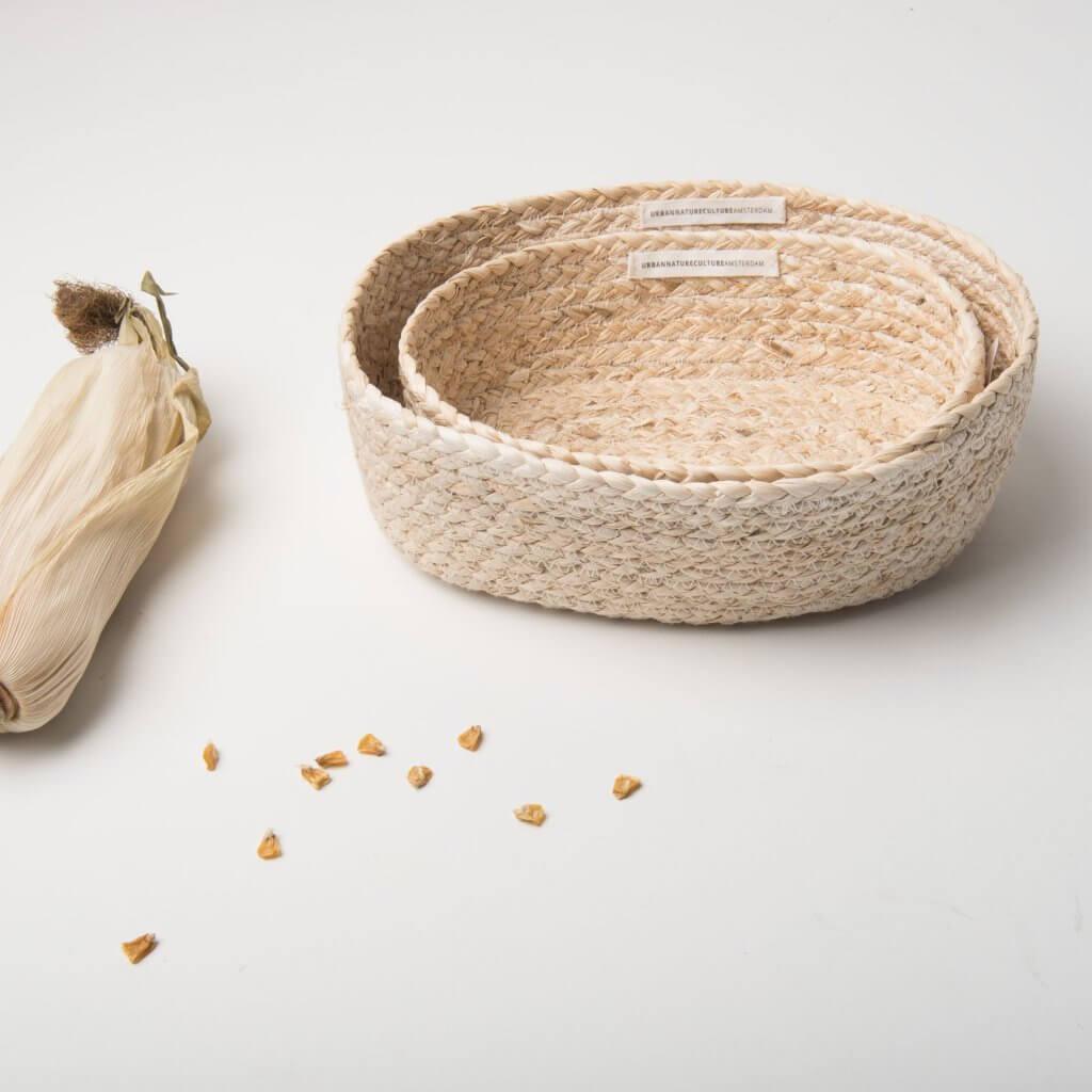 Set of 2 handwoven small baskets made of corn leaf